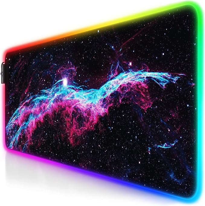 Tapis de Souris Gaming XXL, LED Lumineuse Tapis de Souris Multicolore 11 Modes, Mosue Pad 800 x 300mm, Surface antidérapante pour Les Joueurs Gamers PC et du Mac, Nébuleuse du Voile