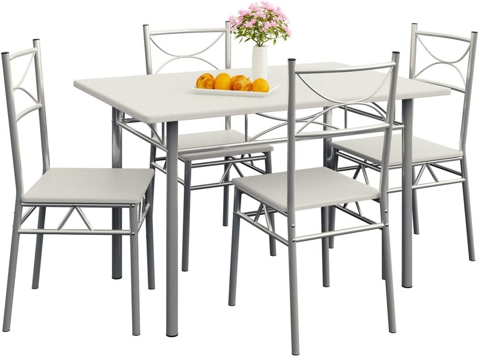 Ensemble Table à Manger avec 4 chaises Blanc Ensemble de Meubles 5 pièces pour Salle à Manger Cuisine en métal