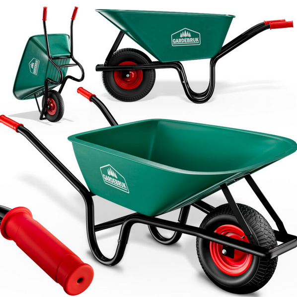Brouette 100L Acier Galvanisé 250kg Pneu Gonflable Brouette Jardin Brouette de Chantier Chariot de Jardin