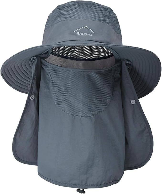 Chapeaux De Pêche pour Hommes Et Femmes Chapeau Randonnée Homme avec Couvre-Visage à Large Bord Chapeau De Soleil De Plage Safari Chasse Jardinage Pliable Bucket Hat