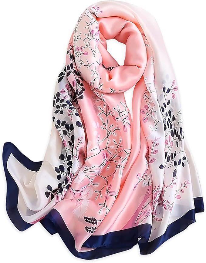 Femme Foulard En Soie Fleurs Feuilles Plante Imprimé Mode Élégant Style Long Echarpes Doux Chaude Etole Châle De Plage Protection Solaire Echarpes Echarpe Femme Toute La Saison