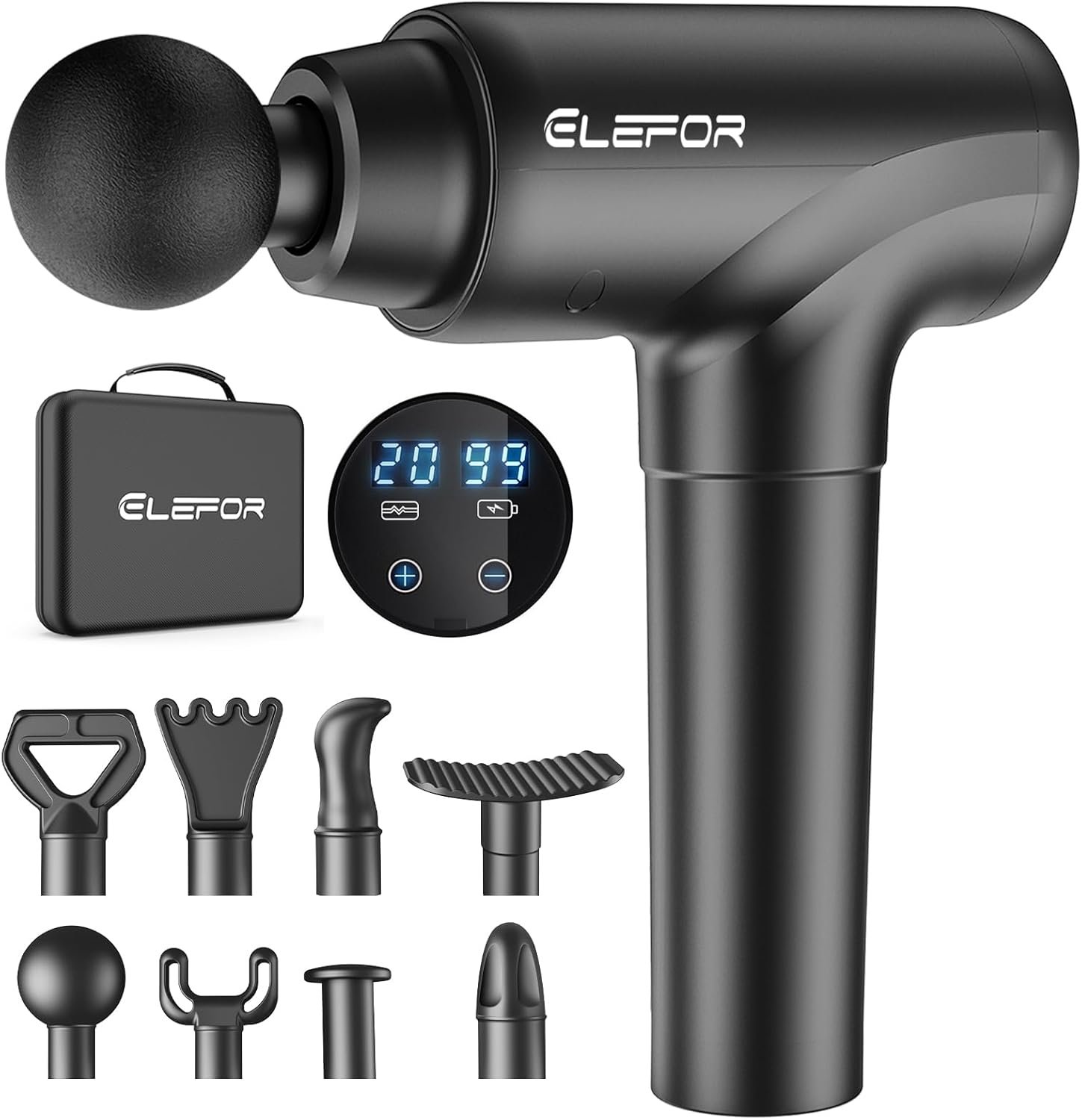 Pistolet de Massage Pour Tissus Profonds, Pistolet de Massage à Percussion Pour les Athlètes, Pistolet de Massage Musculaire Pour Soulager la Douleur avec 8 Têtes de Massage et 20 Vitesses
