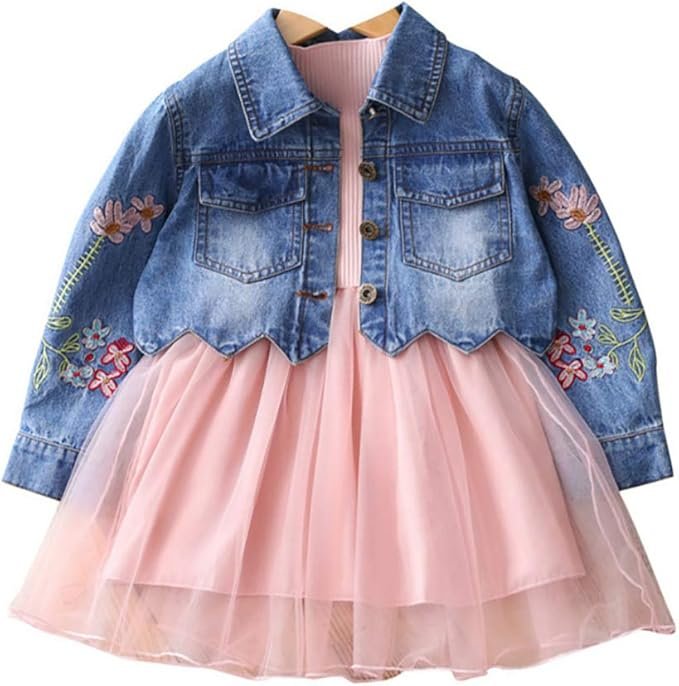 Yao 2-6T Ensemble de vêtements pour Filles Printemps Automne Veste en Jean pour Enfants et Robe à Manches Longues 2 pièces