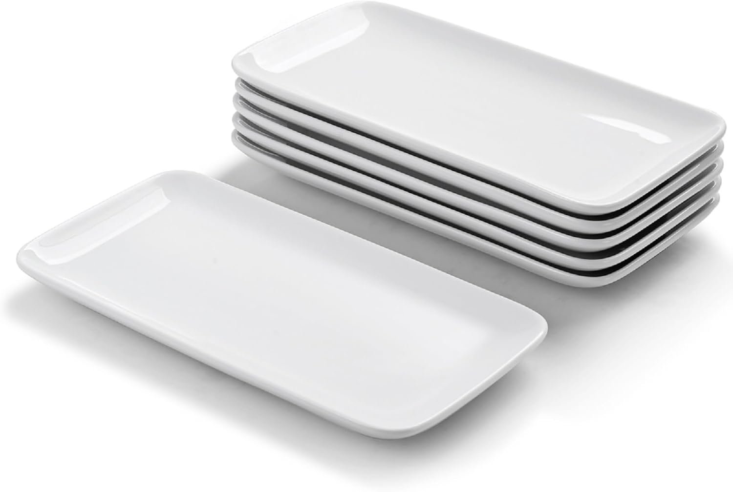 Lot de 6 Petit Plat Rectangulaire, Assiette Blanche 23x12 cm, Plat Service Porcelaine, Assiettes Plates pour Dessert, Sushi, Gâteau, Salade, Entrée