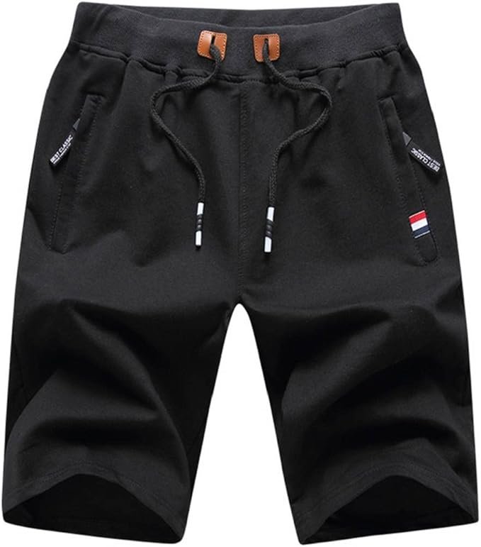 Short Homme Sport Coton Short avec Poches Zippées Short de Sport de Course de Musculation pour Homme Short de Sport en Coton Respirant avec Poches