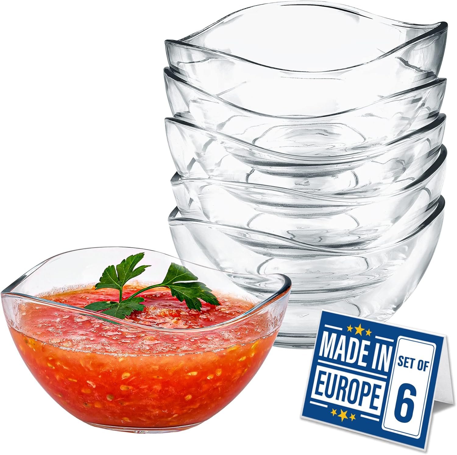 Lot de 6, 310ml 100% SANS PLOMB Verres à Dessert, Bols à Dessert, Bol à Crème Glacée, Bol de Service à Sauce, Plats à Sauce, Tasses de Service à Fruits