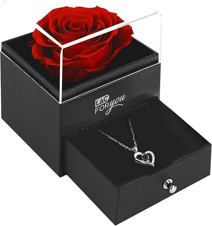 LAC Rose Eternelle avec Bijoux - Idee Coffret Cadeau Femme - Fleur Eternelle Stabilisée | Cadeau Anniversaire Maman, Copine, Cadeaux Grand Mere