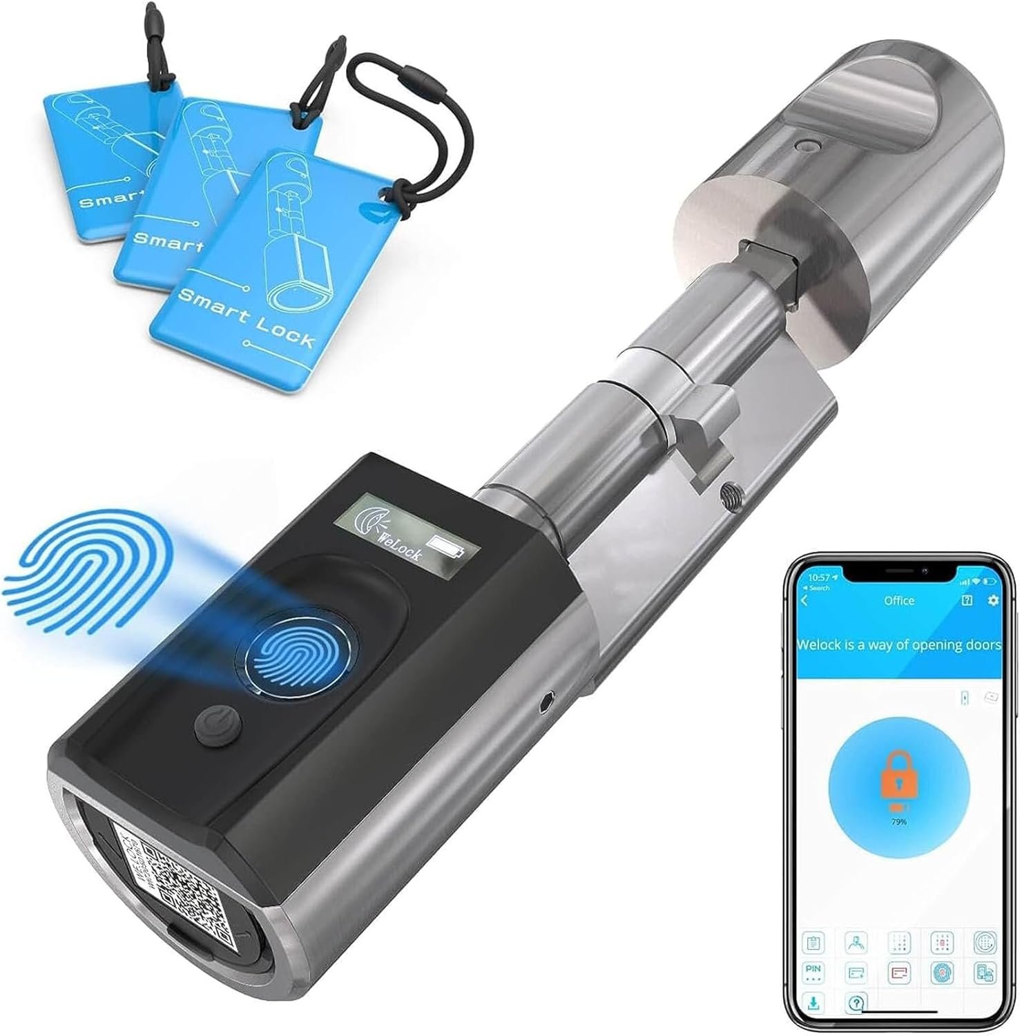 Serrure Connectée,Serrure Biometrique,serrure Empreinte Digitale des Carte RFID,WiFi,APP,cylindre connecté porte entree 40/30 Accès Sans Clé