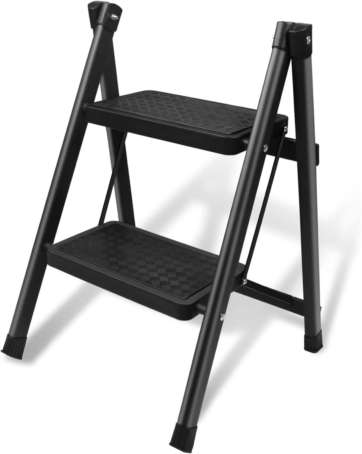 Escabeau 2 Marches Pliable, Échelle Domestique en Acier Marchepieds Pliant Portable, Largeur de Marche 20 cm Antidérapant, Charge Max 250 kg