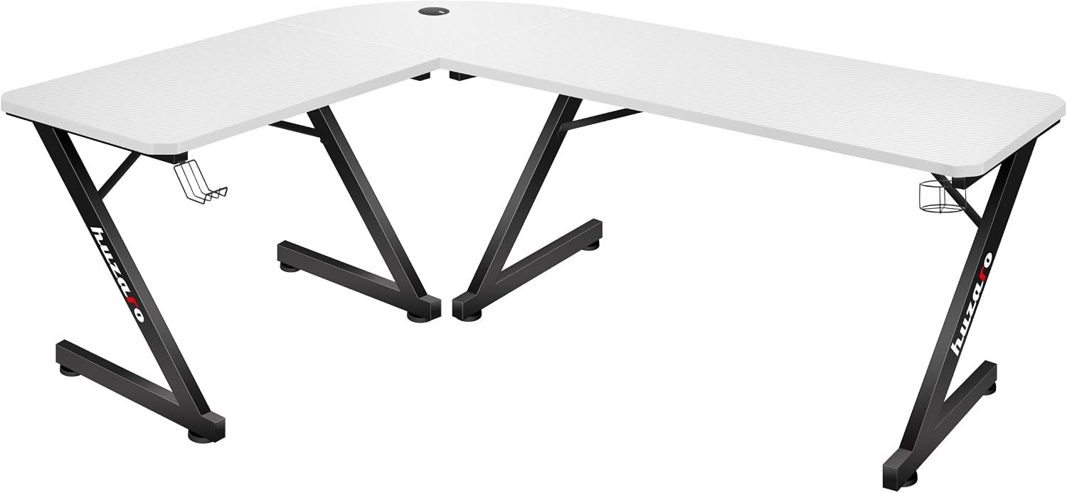 Bureau d'angle, Forme de L, Poste Gamer Plateau en Carbone