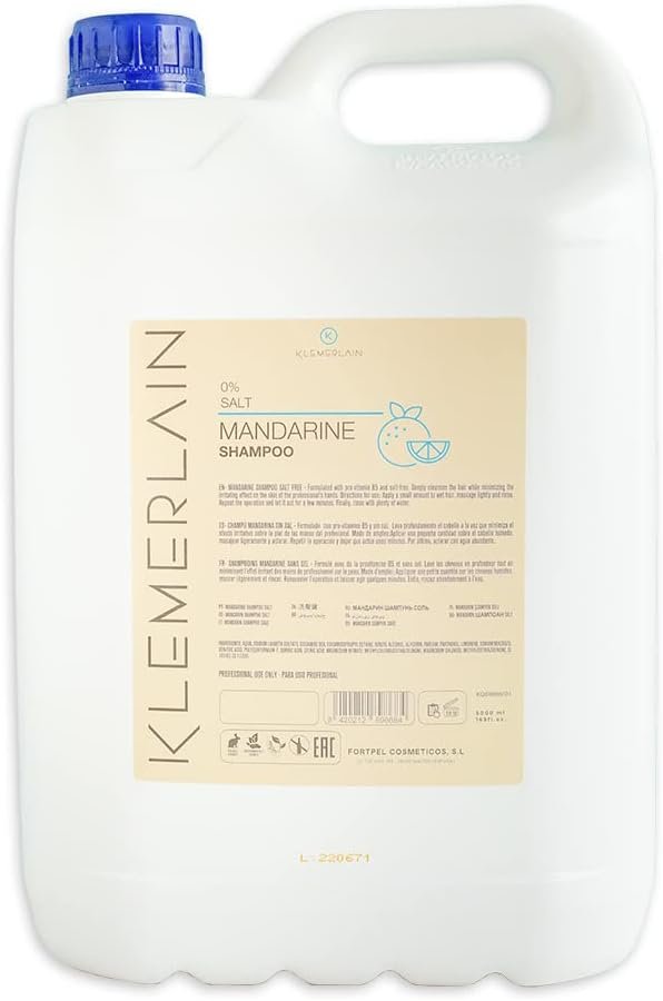 Shampooing à l'arôme de mandarine. Shampoing en carafe. Sans sel, sans parabènes. Tous types de cheveux. Développé pour le professionnel de la coiffure - 5000 Ml