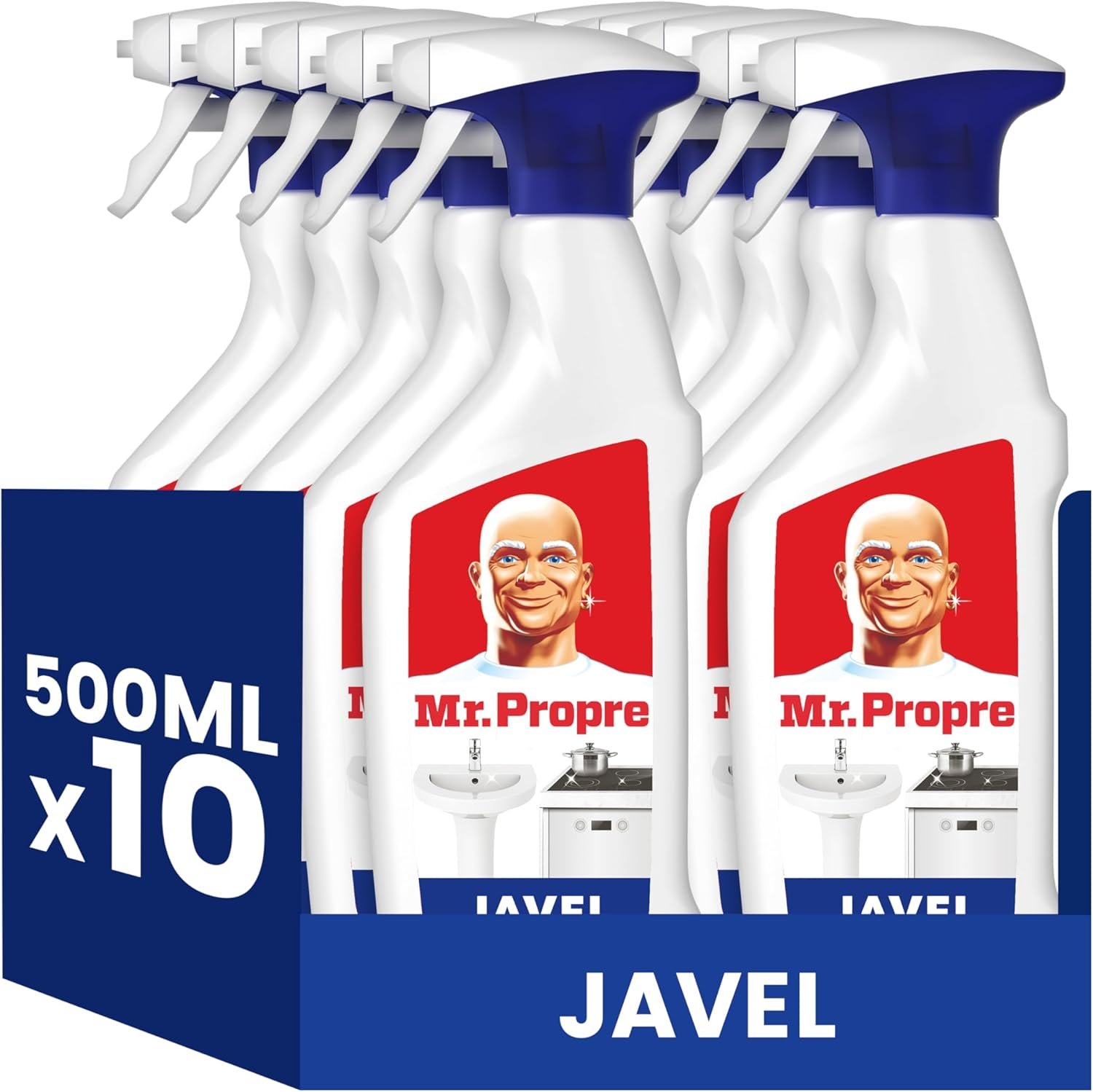 Javel, Grand Format (500ml x10), Parfum Eucalyptus, Élimine Jusqu’à 99.9% Des Tâches Tenaces Pour Un Nettoyage Ultra Hygiénique, pour Salle de Bain & Cuisine