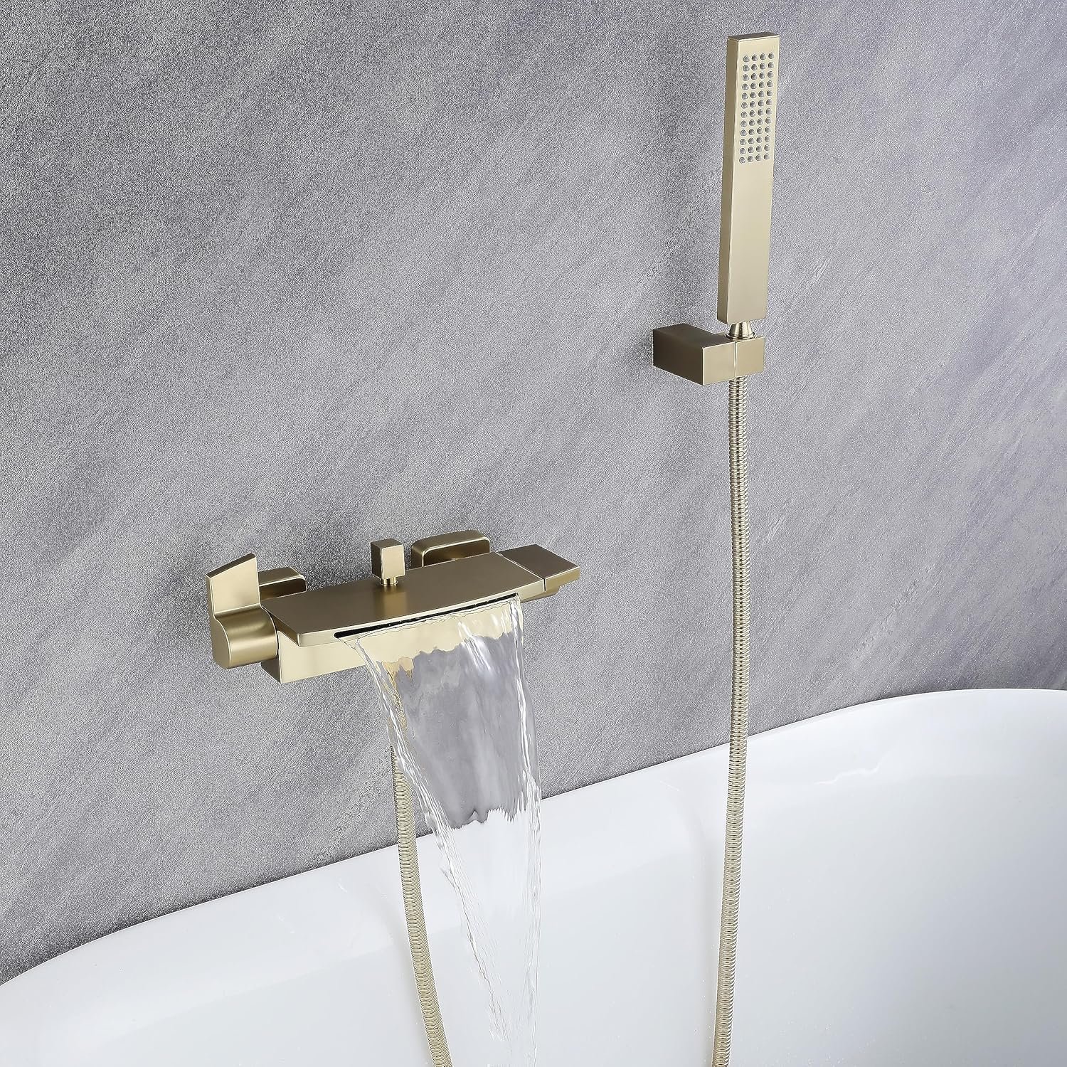 Robinet de Baignoire Cascade, Mitigeur Baignoire avec Douchette, Mitigeur Bain Douche Mural, Laiton