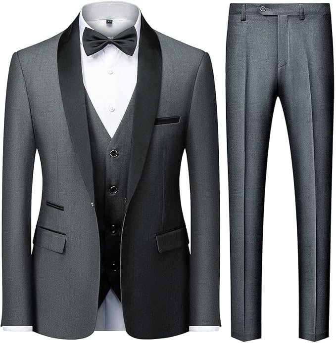 Costume Homme 3 pièces Mariage Slim Fit Smoking d'affaires à Un Bouton Men Suits 3 Piece Couleur Unie pour Fête Confort Blazer Veste et Pantalon Gilet