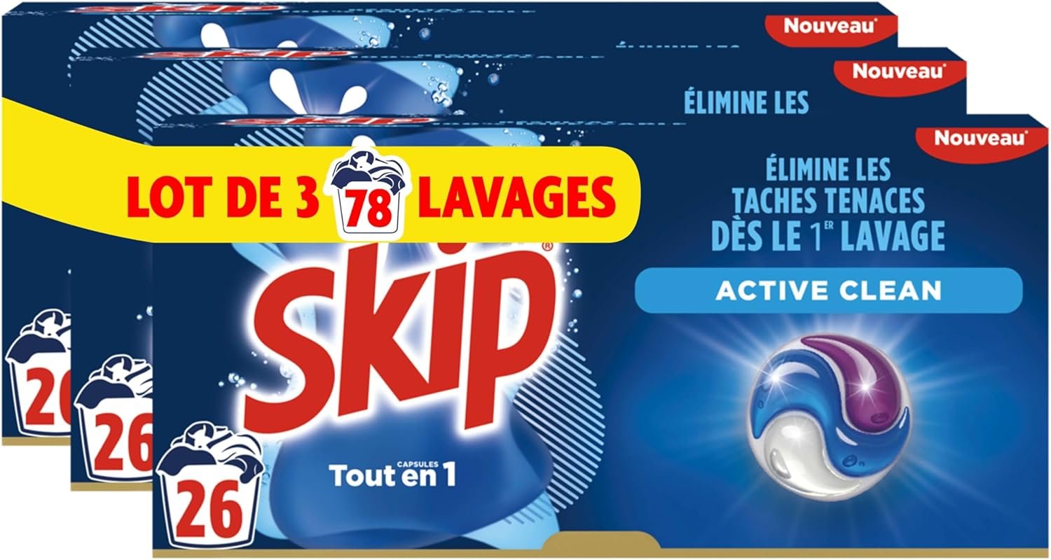 Lessive liquide en capsules Active Clean 3 en 1 - 78 lavages - résultat impeccable et fraîcheur