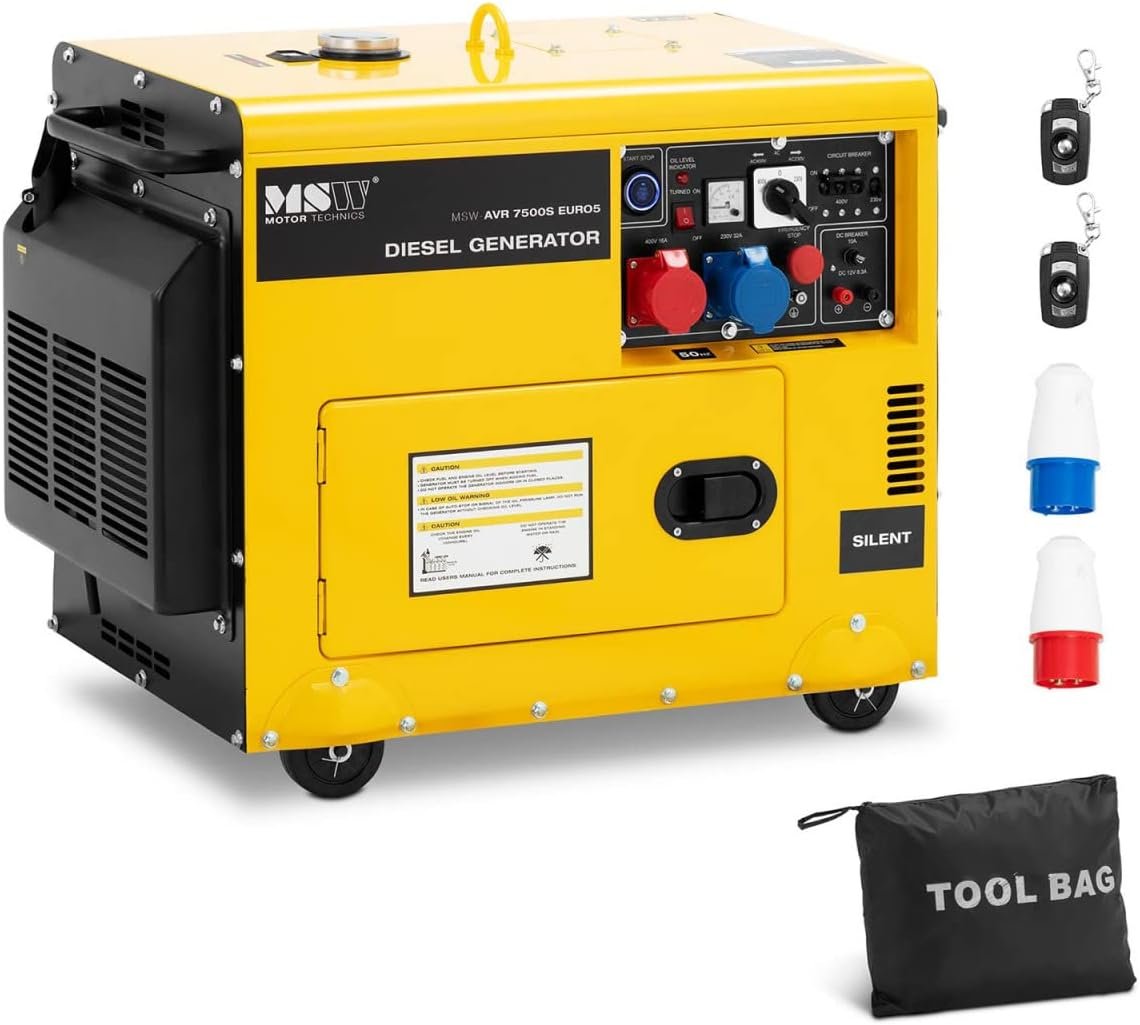 Groupe électrogène diesel 7500 W 16 L 230/400 V mobile