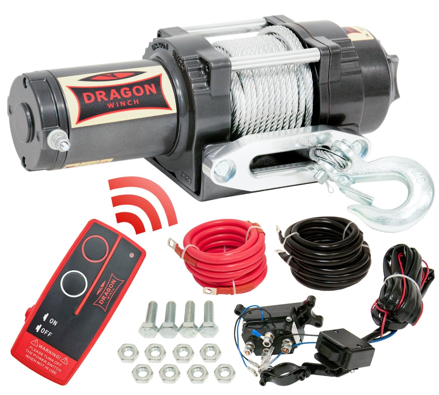 Treuil électrique série Highlander 3000 lbs (1360 kg), 12V câble en acier 15m pour quads tout-terrain, VTT extrêmes, UTV | treuil étanche | incl. télécommande sans fil + accessoires