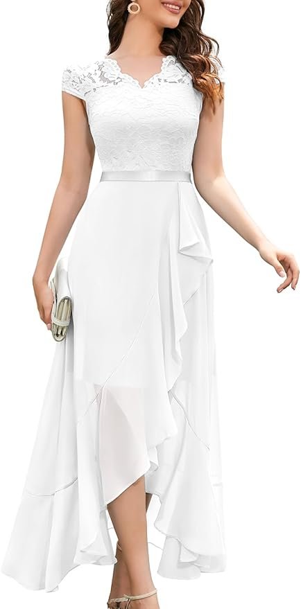 Robe de Soirée Cocktail Longue Asymétrique pour Mariage Invité Bal de Promo Anniversaire Cérémonie en Mousseline de Soie