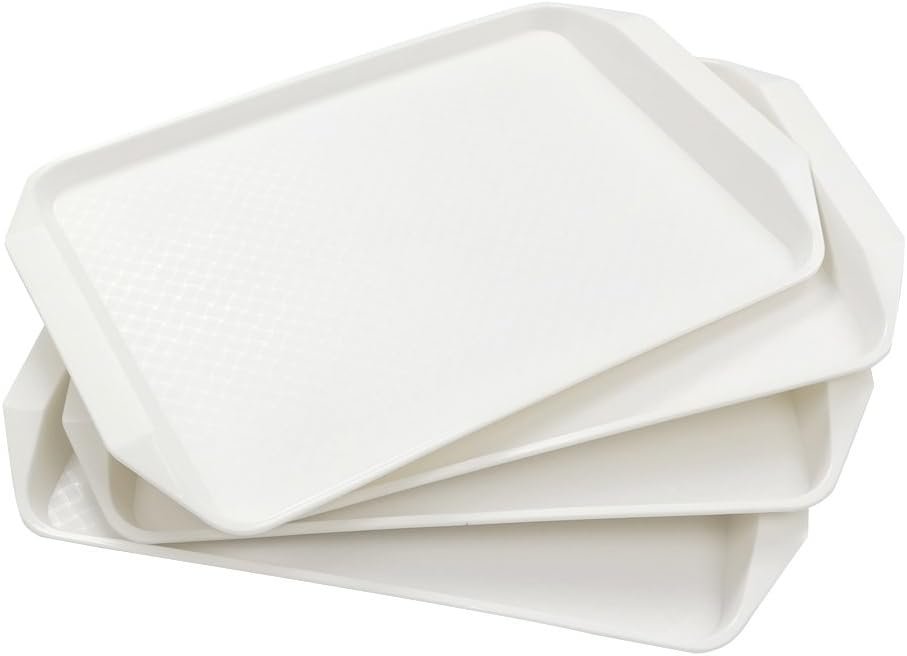 Lot de 4 plateaux de service rectangulaires en plastique pour restauration rapide, blanc