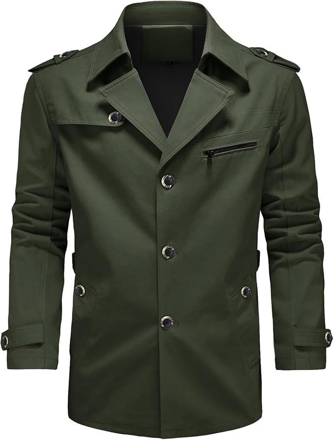 Veste d'Extérieur Homme en Coton Blouson de Coupe-Vent Casual Trench Classique Overcoat Jacket Décontracté