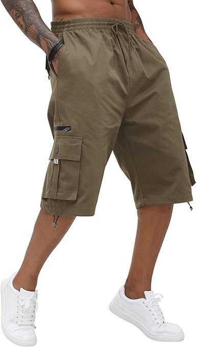 Short cargo pour homme en coton avec taille élastique et poches multiples