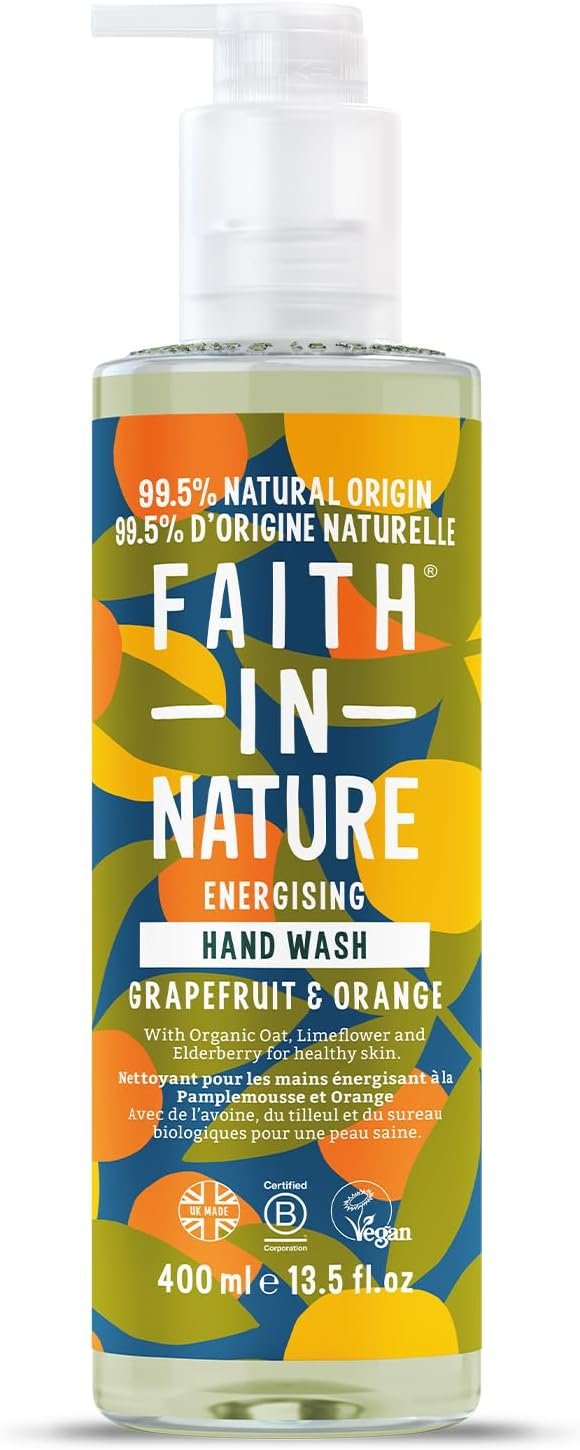 Faith In Nature Gel Lavant Mains Naturel au Pamplemousse et à l’Orange, Énergisant, Végan et Non Testé sur les Animaux, Sans SLS ni Parabènes, 400 ml
