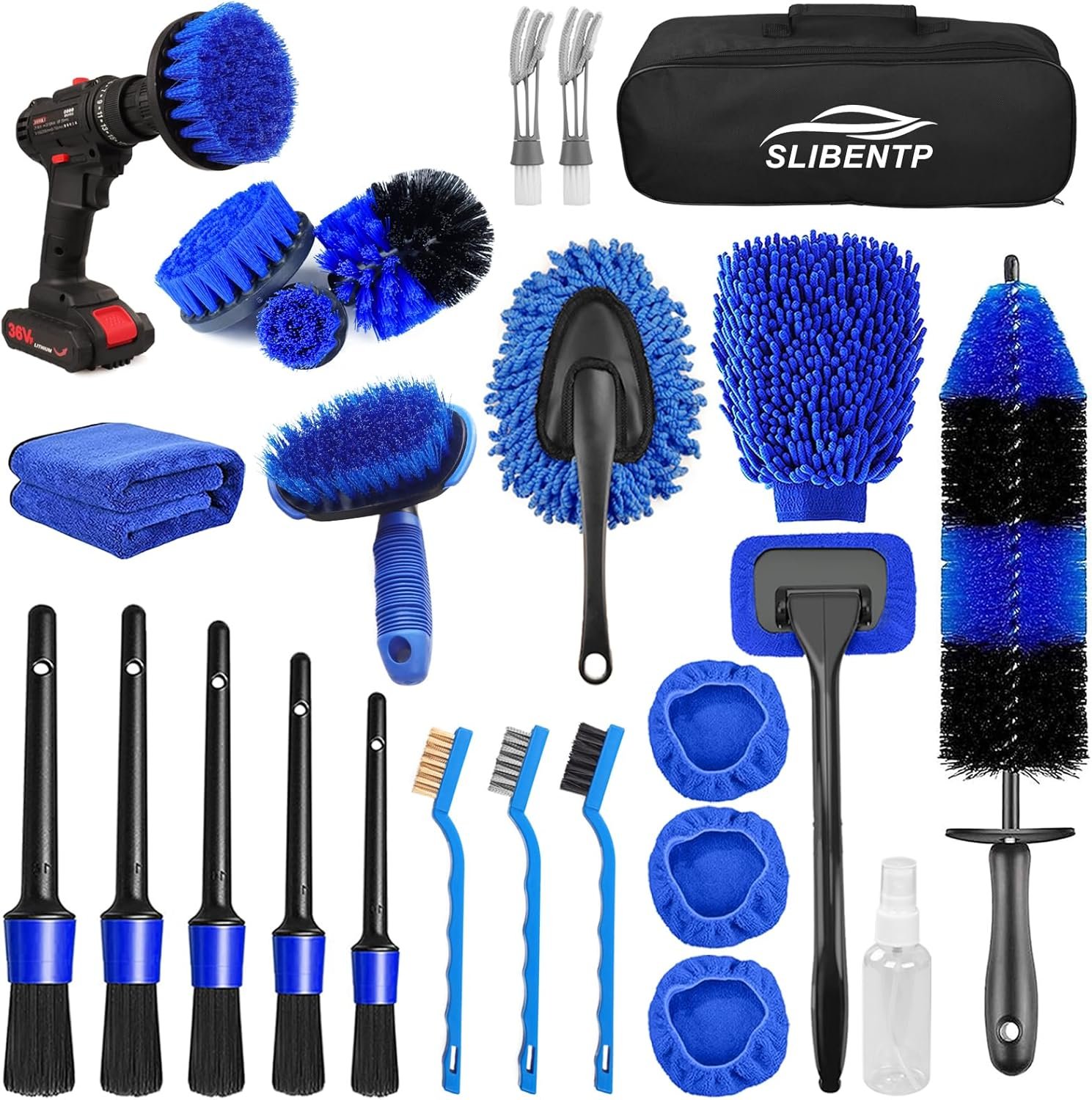 Brosse Nettoyage Voiture,Pinceau Detailing Auto,kit de détail de voiture,Kit de Brosse Nettoyage Voiture Interieur Exterieur