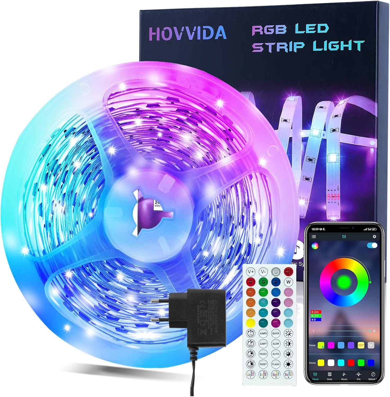 Ruban LED 10M, 1 Rouleau, 30 LED/Mètre, 24V RVB Bande LED, 300 LED