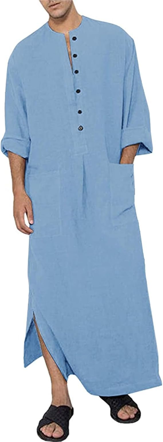 Hommes Coton Lin Caftan Robes Musulmanes pour Homme Men Casual Kaftan Thobe
