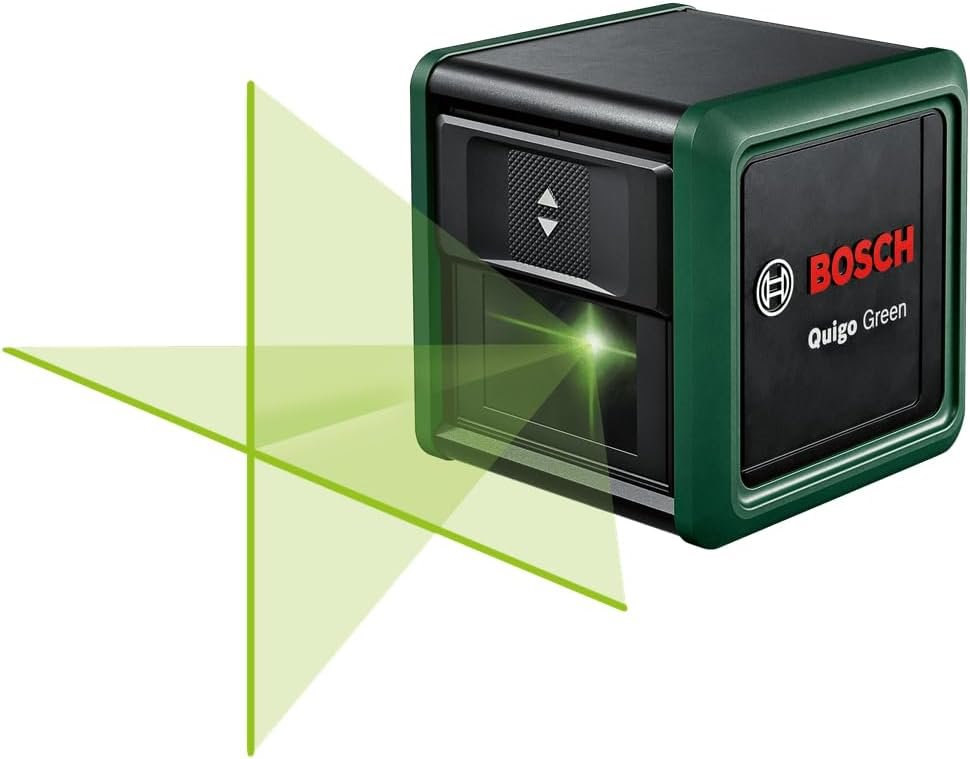 laser lignes Quigo Green avec pince universelle MM 2 (laser vert pour une meilleure visibilité, boîtier en plastique recyclé, dans boîteun carton pour e-commerce)