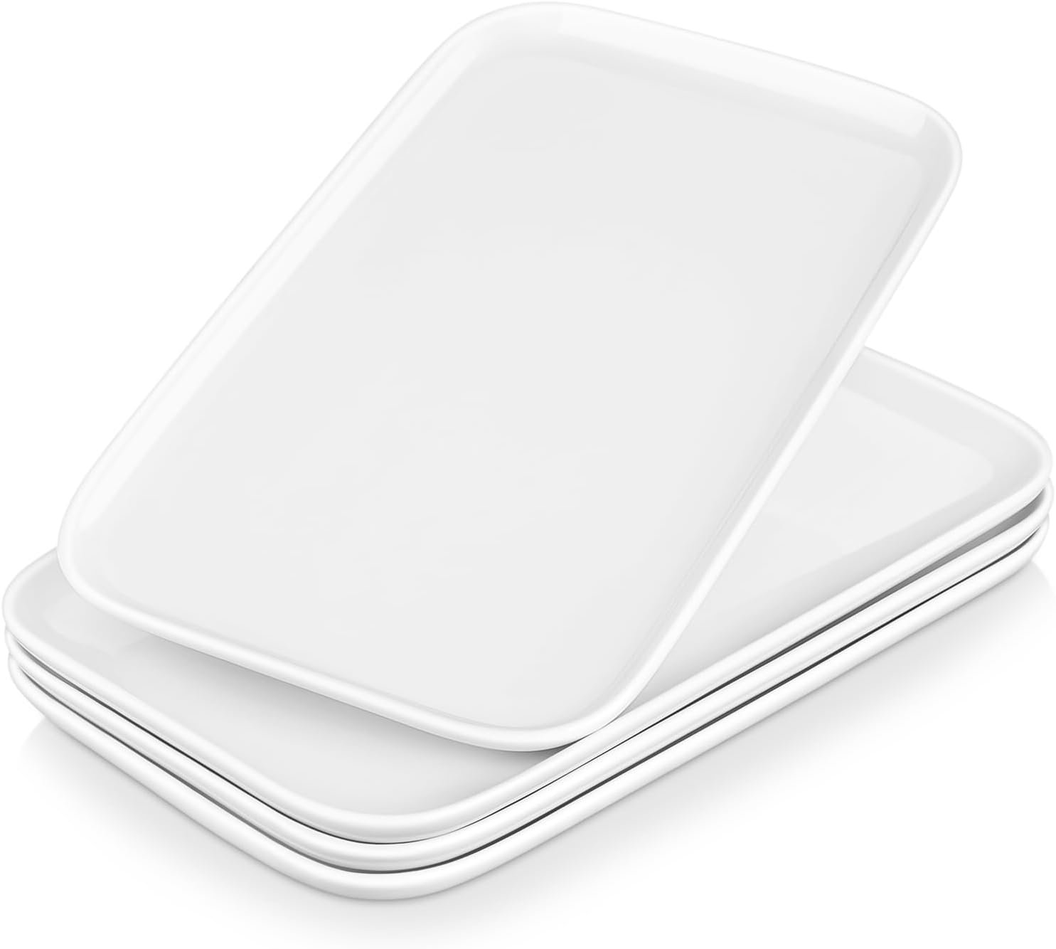 Assiettes Rectangulaires en Porcelaine, 4 Grandes Assiettes à Dessert Rectangulaire 30.7 x 18.5 cm, Plateau Aperitif Blanches en Céramique pour Repas Dîner Salon Dessert Sushis, Série Plat