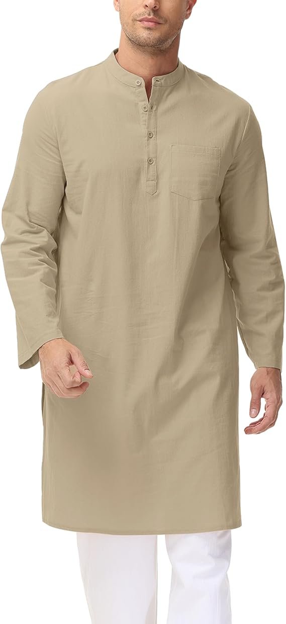 Caftan pour Homme - Robe Musulmane - Col - Manches Longues - Boutonnière