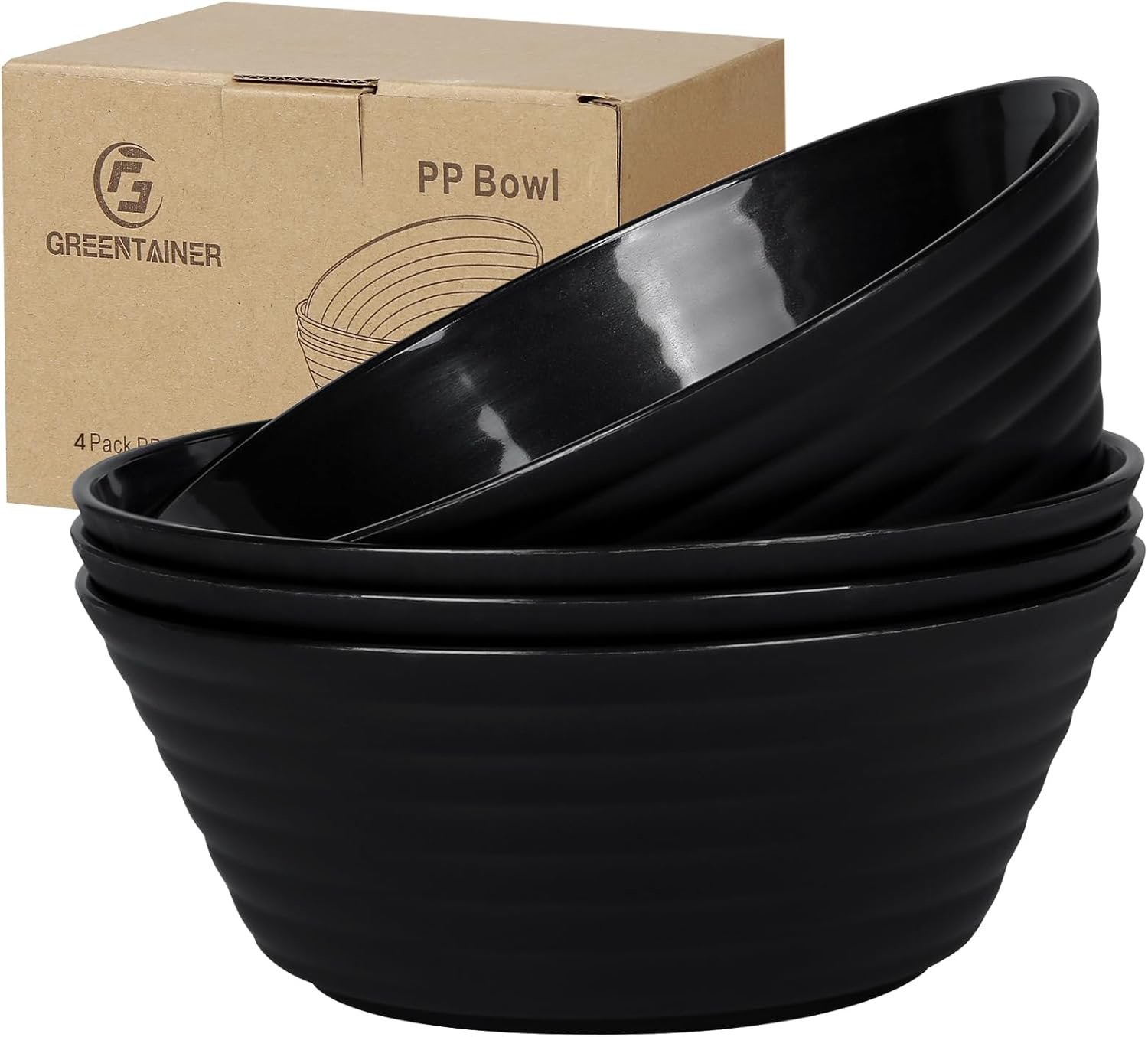 Lot de 4 Grands Bols Saladiers 1.5L (1500 ml) - Bols Alimentaires Incassables pour Salade, Soupe, Céréales - Passe Micro-ondes & Lave-vaisselle - Sans BPA - Noir