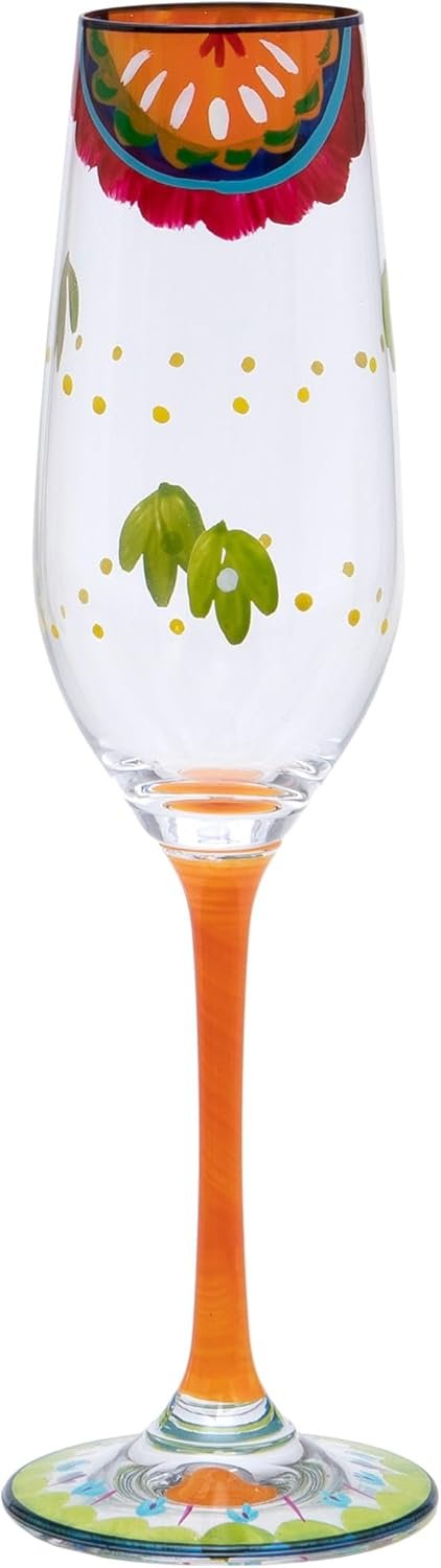 Maturi Hand Painted Patterned Champagne Flute, 220ml, Gift Boxed