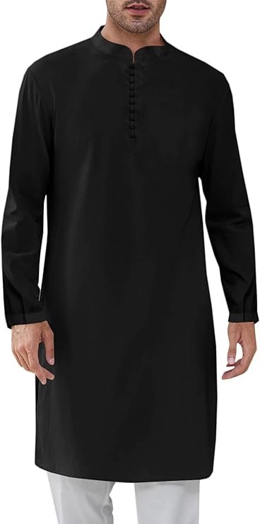 Thobe Homme Boutonné en Coton & Lin – Kaftan Henley à Manches Longues