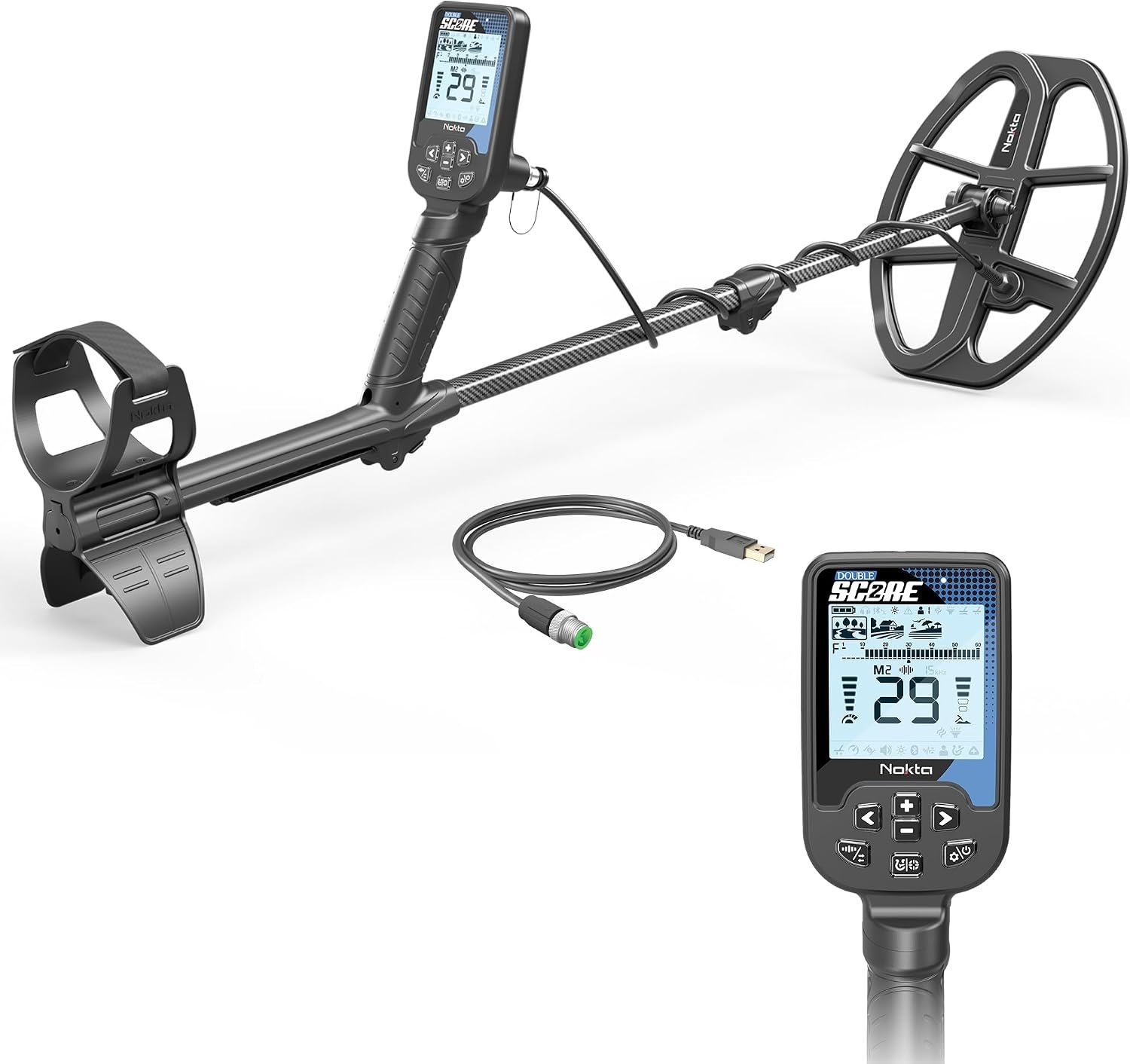 Nokta Double Score Metal Detector pour adultes - Détecteurs de métaux entièrement étanches, rechargeables, multi-fréquences et faciles à utiliser pour la chasse au trésor (double score)