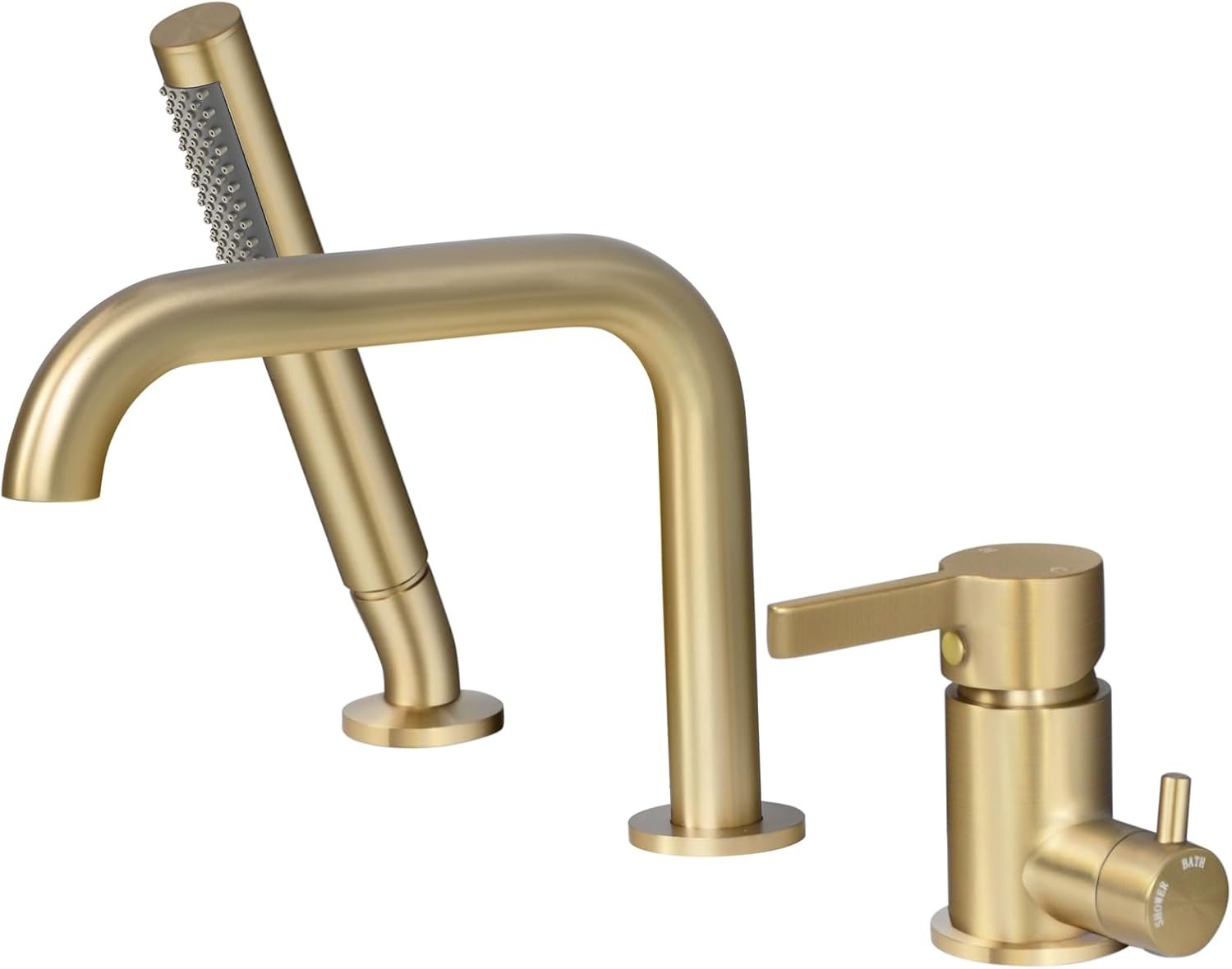 Robinet Baignoire 3 Trous, Mitigeur Baignoire 3 Trous avec Rotatif 360°, Robinetterie de Baignoire avec Douchette, Or Brossé