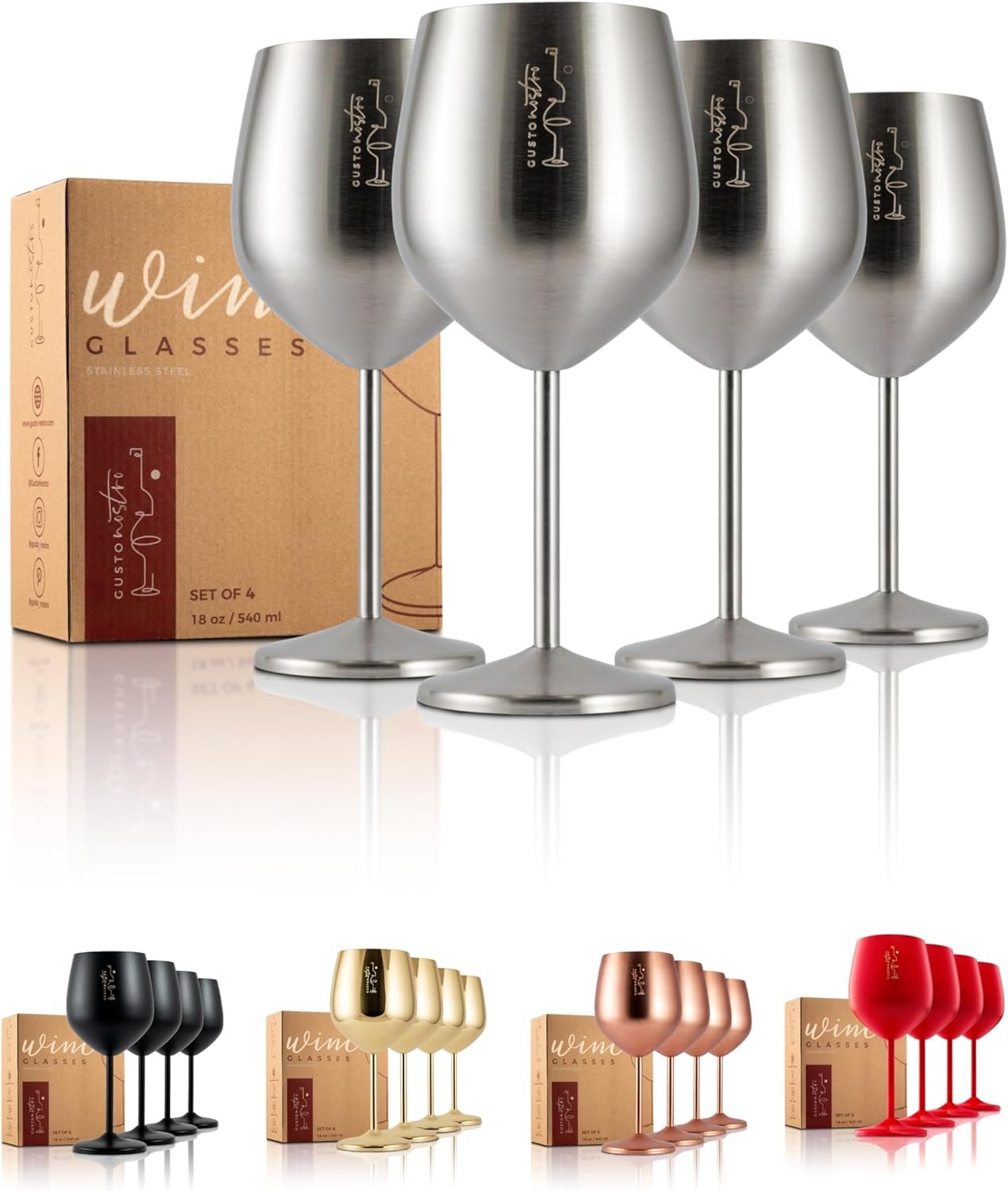 Lot de 4 verres à vin en acier inoxydable – 532 ml – Verres à vin mignons et incassables pour voyage, camping et piscine – Verre à vin en métal portable unique et cool pour événements