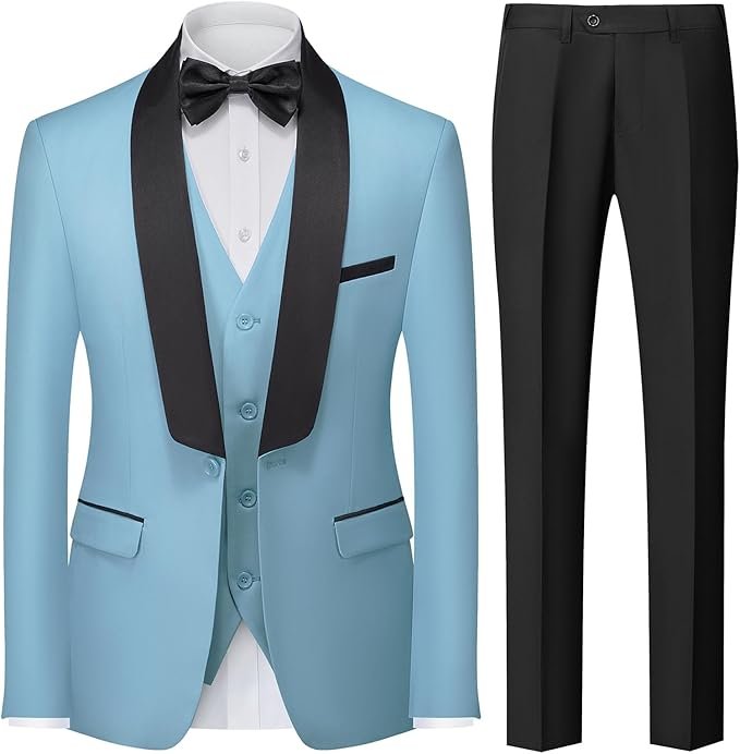 Costume Homme 3 Pièces Slim Fit Mariage Business Smoking d'affaires à Un Bouton pour Fête Bal Blazer Veste et Pantalon Gilet