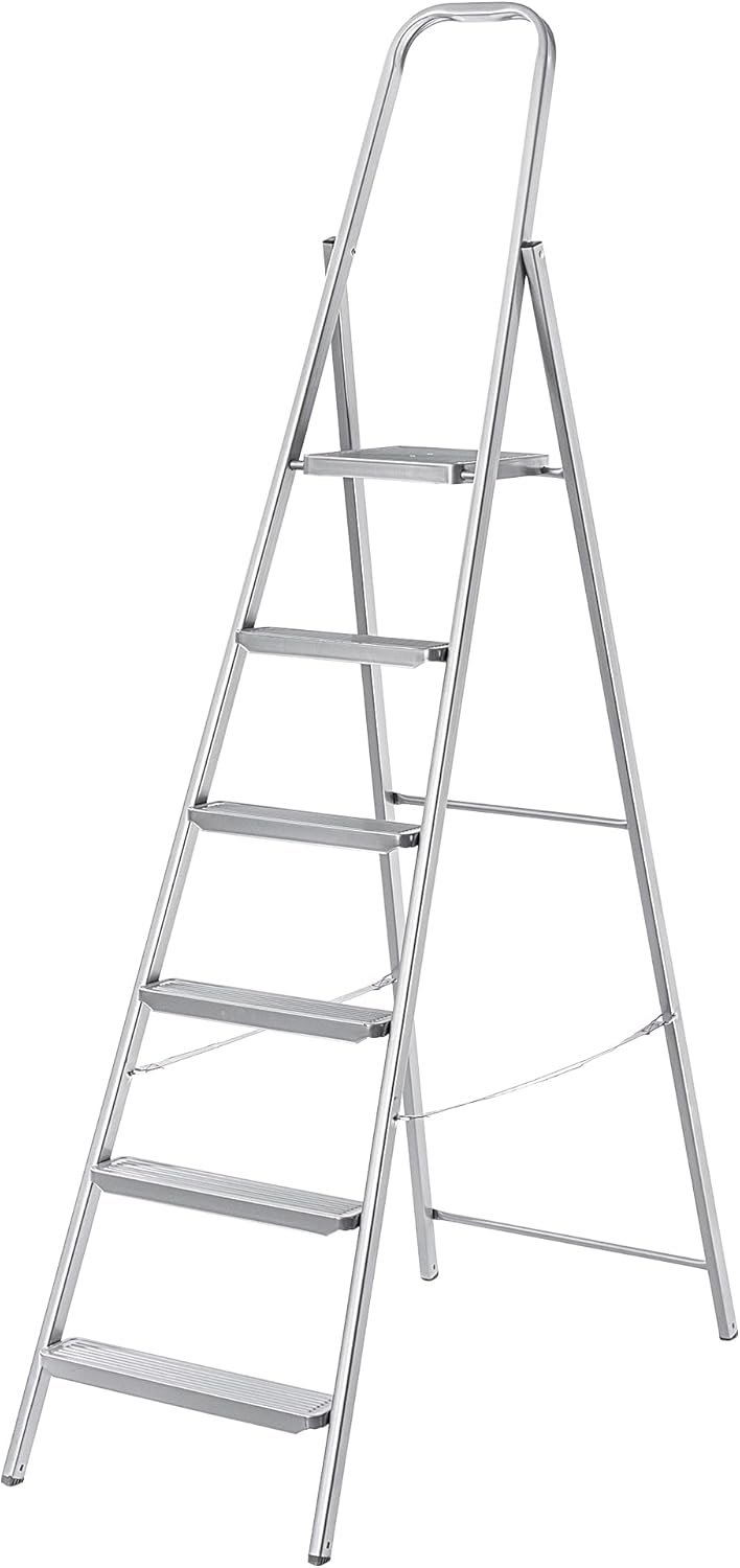 Échelle Unilatérale en Acier Avec Pieds Antidérapants, Étagère et Larges Marches