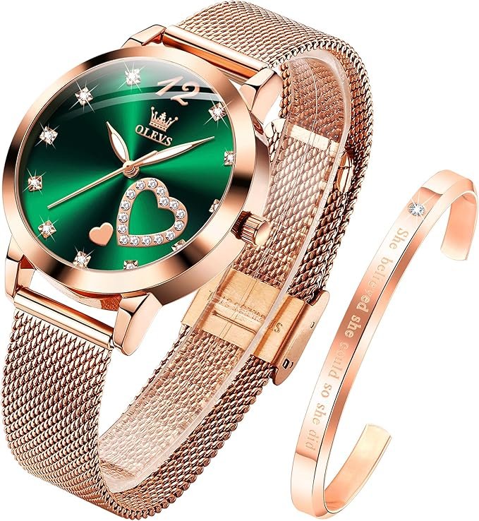 Womens Watch Gift Set avec Bracelet Rose Gold Ladies Minimaliste Minimaliste Slim Robe DéContractéE Analogique Montre à Quartz ImperméAble