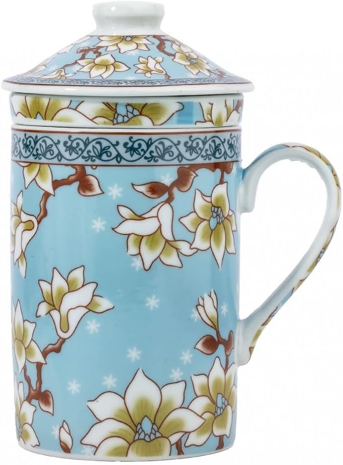 TISANIERE à THE Chinoise - FLEUR DE LOTUS - Tasse à Infusion en Porcelaine - Avec Infuseur et Couvercle - Vaisselle Traditionnelle de Chine - Idée Cadeau Thé Asie