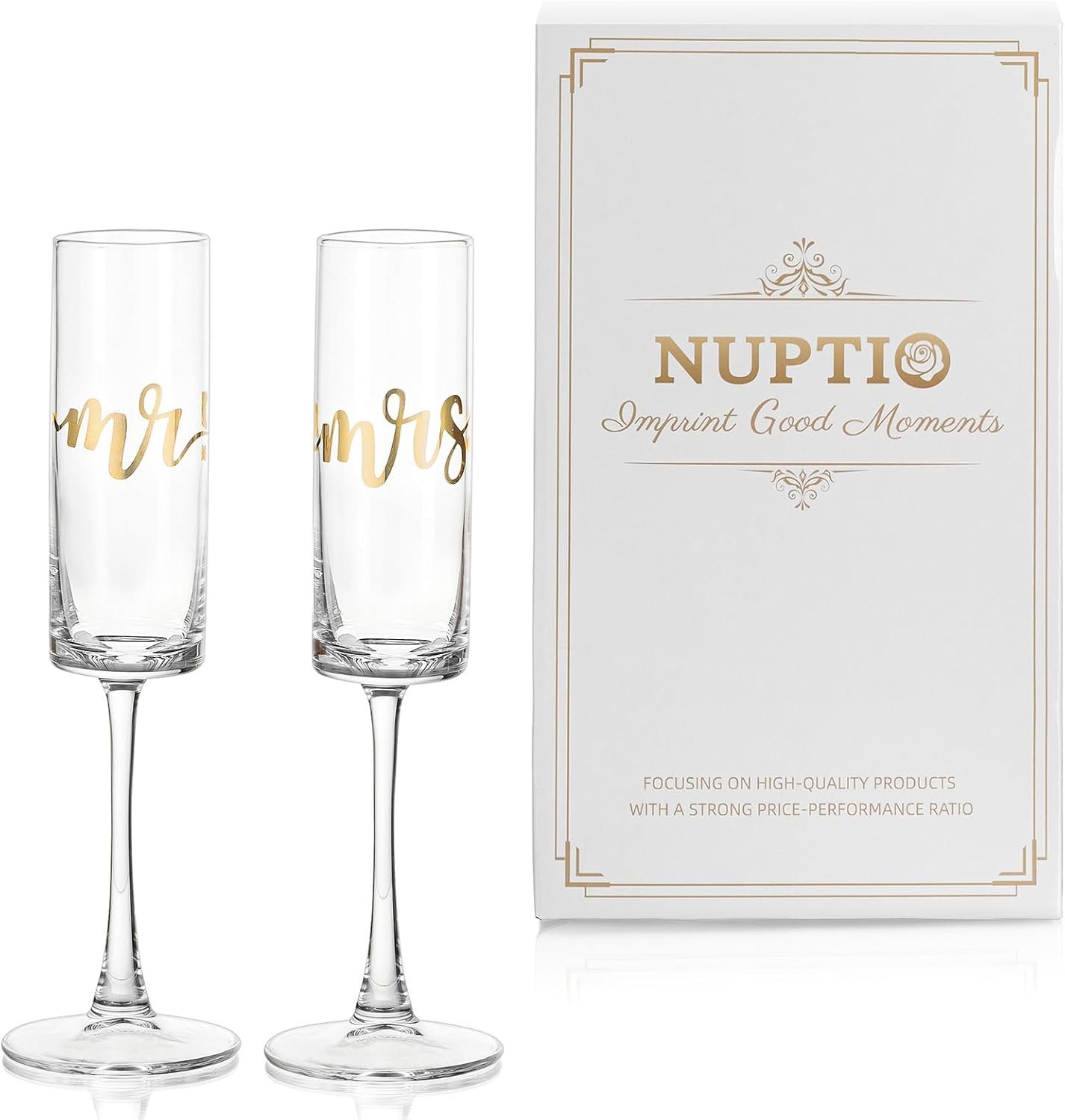 Verre Champagne Cadeau Mariage: Ensemble de 2 Mr Mrs Or Flute Personnalisé Couple Idee Anniversaire Noel Amoureux Couples Valentin Jeune Femme Fiancailles Glasses Mariés Gift