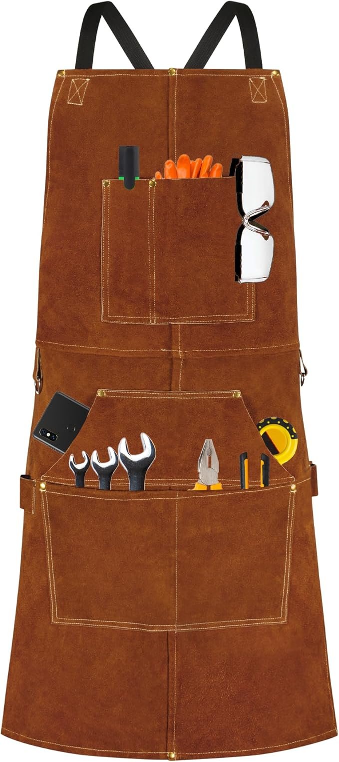 Tablier de soudeur en cuir 6 poches – Anti-flamme & protection professionnelle