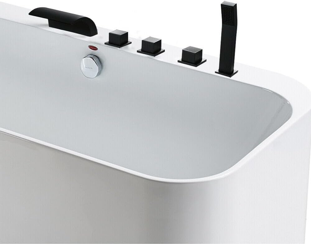 Robinet de Baignoire 5 trous Cascade Ensemble de Douche Robinet Robinet de Baignoire Trois Poignées Bec Cascade et Duchette Baignoire Avec Douchette Extractible Et Trois Poignées