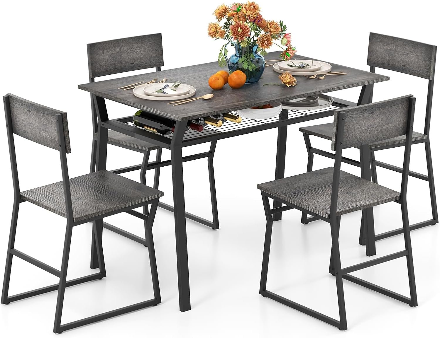 Ensemble Table et Chaise Salle a Manger, Table a Manger avec 4 Chaises pour 4 Personnes, Grand Plateau de 110 x 70 cm, Cadre en Métal