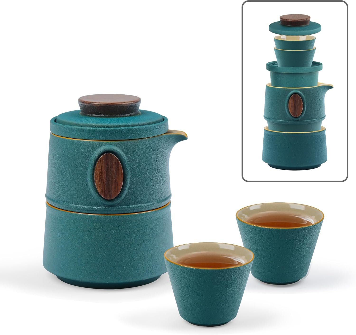 Service à Thé de Voyage Portatif avec Étui Théière Kung Fu Chinoise en Porcelaine Verte avec Infuseur Mini 1 Théière 3 Tasses pour l'extérieur