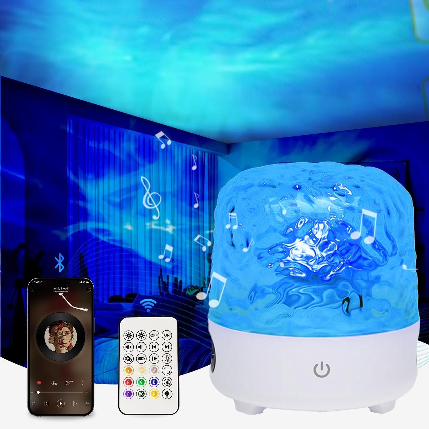 Projecteur Ciel Étoilé, Projecteur Galaxie avec haut-parleur de musique Bluetooth, 16 effets lumineux, Télécommande