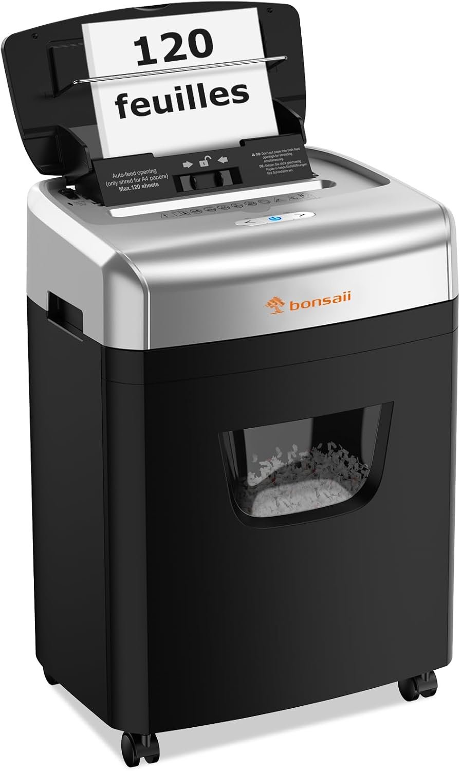 120 Feuilles Destructeur de Documents avec Alimentation Automatique, Micro-découpe P-4, Extrêmement Silencieuse avec 62 DB