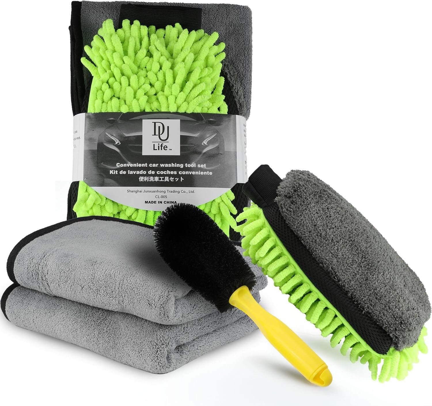 Nettoyage Voiture, 4 Pièces Intérieur Extérieur, Dont 2 Serviette De Lavage De Voiture, Brosse Jantes, Gants de en Microfibres, kit Nettoyage Voitures